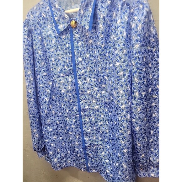 Lady Manhattan vtg 80s Blue Blouse Collared‎ Button Down Top 3X Retro - Picture 6 of 10